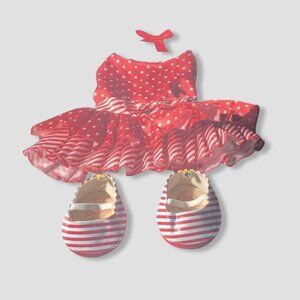 Build A Bear Candy Cane Dress Christmas Theme Ruffles Polka Dotted Red/White OS